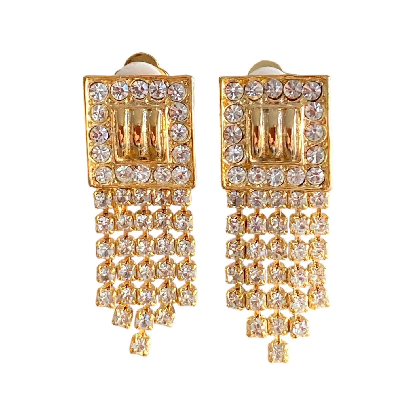 Gullfargede klips-øredobber med blanke stener