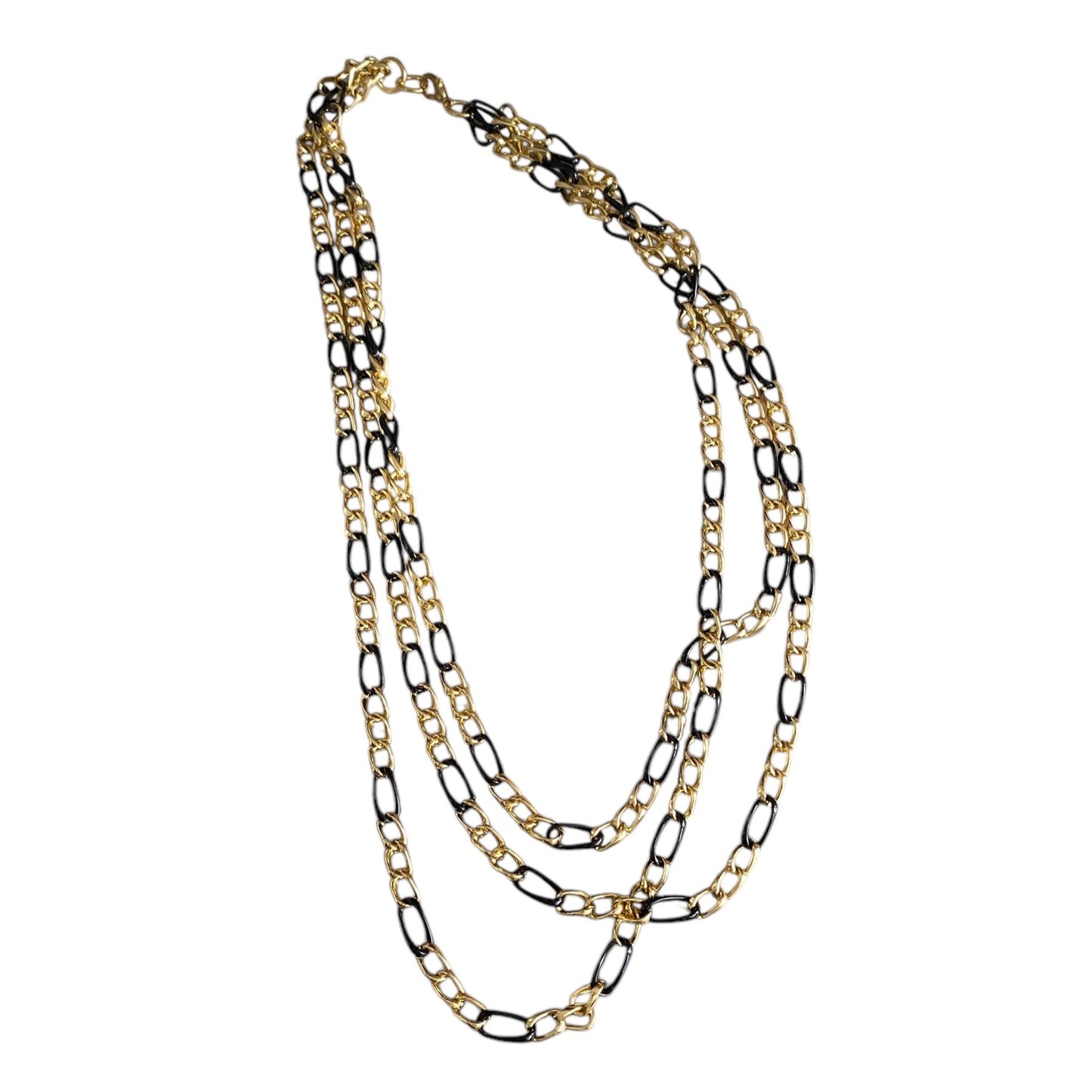 Tre-raders gullfarget halskjede med sort emalje
