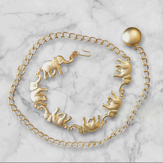 Vintagebelte med elefantlenker i gullfarget metall