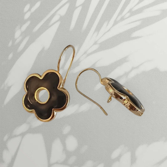 Italiensk vintage - Gullfargede øredobber med sort emalje