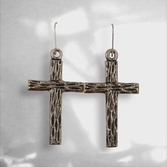 Vintage sølvkors-øredobber