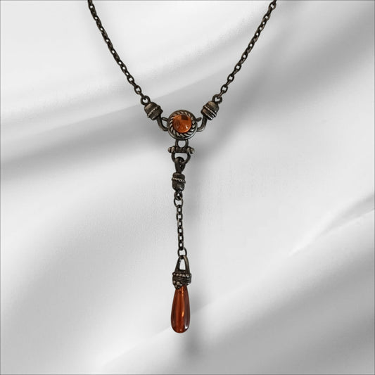 Gothic vintage halskjede med ravfarget sten