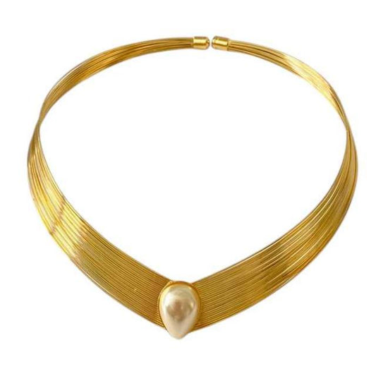 Gullfarget flertråds choker med perledråpe