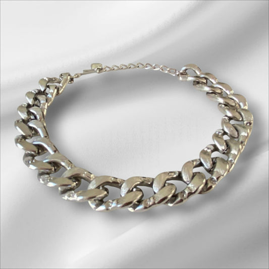 Vintagechoker med kraftig sølvfarget lenke