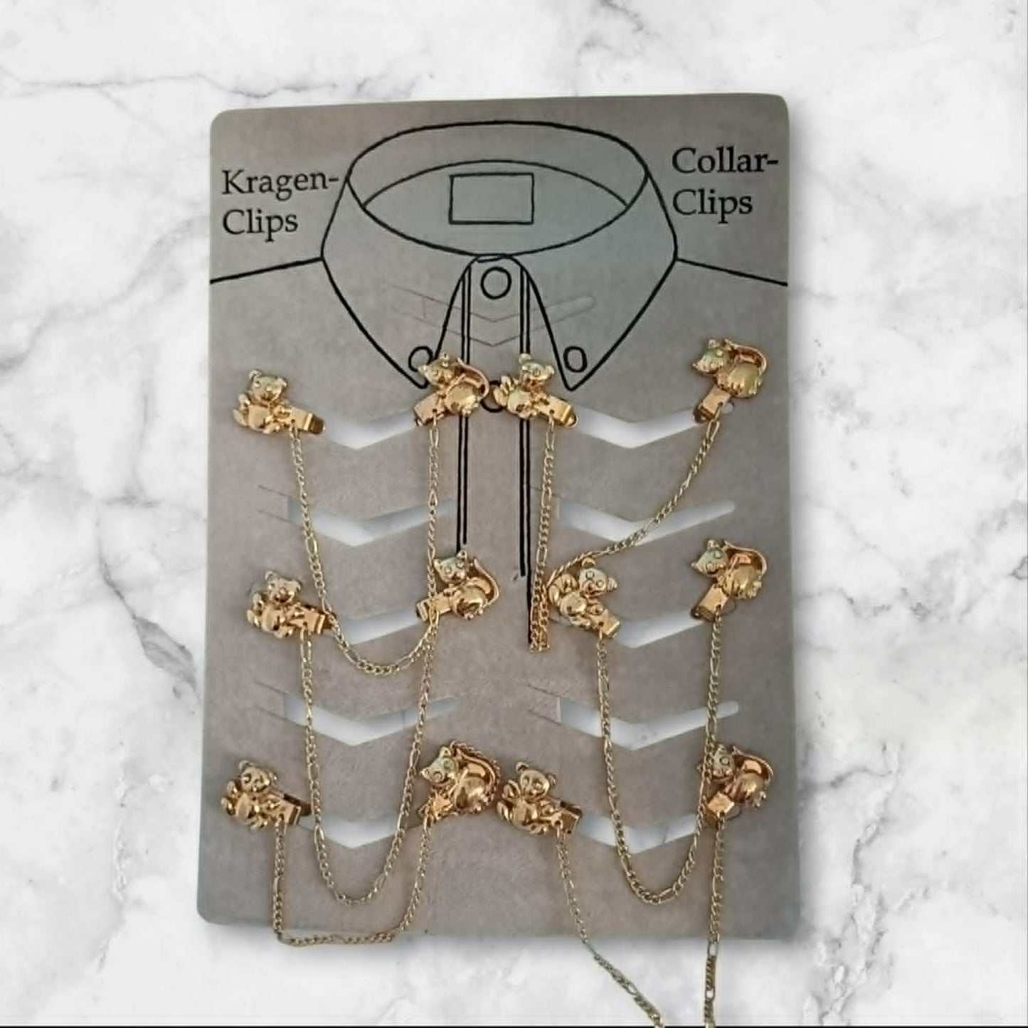 Gullfarget collar clip med bamse og katt
